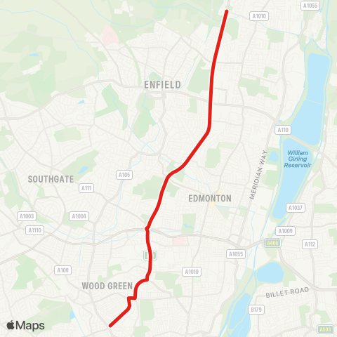 TfL Turnpike Ln - White Hart Ln - Edmonton (Cambridge) - Bush Hill Sta - St Ignatius Coll map