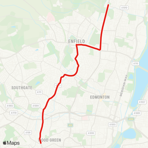 TfL Wood Green Sta - Palmers Green - Enfield - Great Cambridge Rd - St Ignatius Coll map