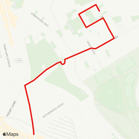 TfL Golders Green - Hoop Ln - Meadway - Southway - Henrietta Barnett Sch map