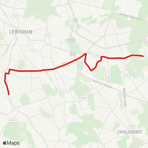 TfL Bellingham, Catford Bus Garage - Catford - Hither Green - Eltham Green - Middle Pk - Eltham - Avery Hill, Crown Woods Sch map