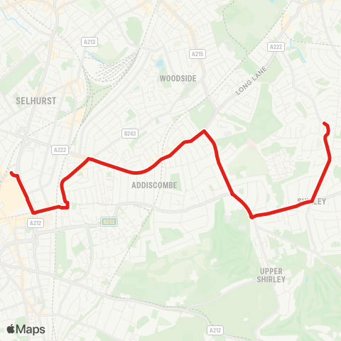 TfL W Croydon - Addiscombe - Shirley - Peregrine Gardens - Monks Orchard map