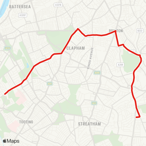 TfL W Norwood - Herne Hill - Brixton - Clapham Common - Burntwood Sch map