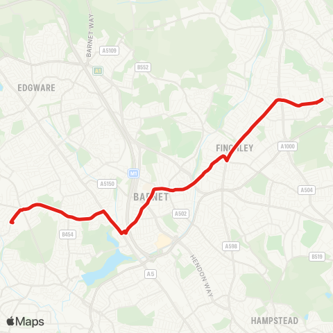 TfL Friern Barnet - N Finchley - Finchley Central - W Hendon - Kingsbury, The Mall map