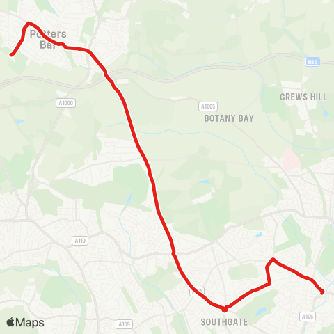 TfL Winchmore Hill - Southgate - Cockfosters - Potters Bar - Dame Alice Owen's Sch map