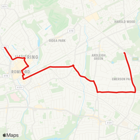 TfL Romford, N St Bus Garage - Heath Pk Rd - Gidea Pk - Emerson Pk - Cty Pk, Campion Sch map