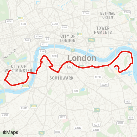 TfL Canada Water - Rotherhithe - Bermondsey - Elephant & Castle - Waterloo - Pimlico - Victoria map