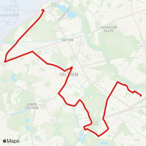 TfL Butts Farm - Hanworth - Feltham - Bedfont Green - Hatton Cross map