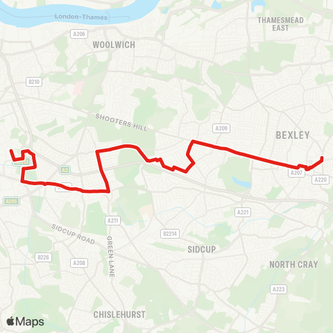 TfL Bexleyheath, Bus Garage - Welling - Falconwood - Eltham - Kidbrooke map