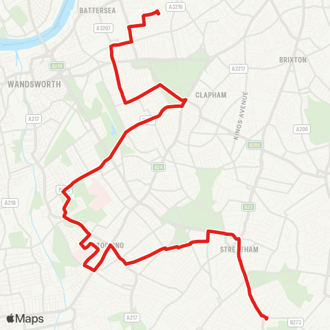 TfL Streatham, Green Ln - Tooting - Wandsworth Common - Clapham Jct - Battersea, Shaftesbury Estate map
