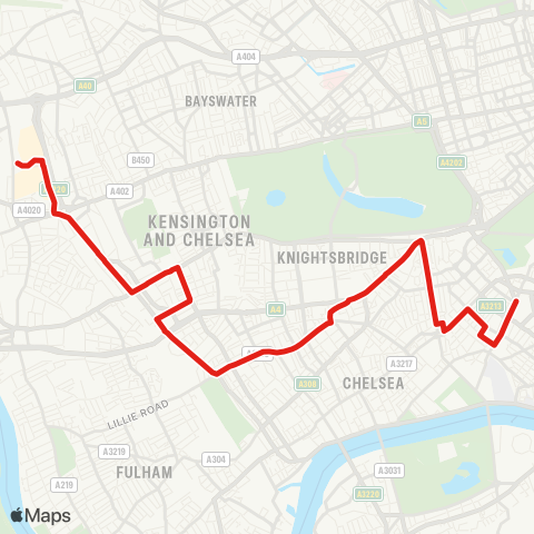 TfL Victoria - Knightsbridge - S Kensington - Holland Rd - White City map