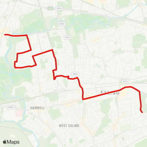 TfL Greenford Bway - Elthorne Hts - Castle Bar Pk Sta - W Ealing - Ealing, Warwick Dene map