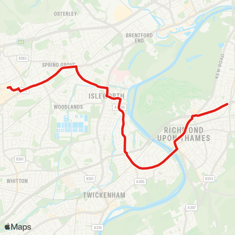 TfL Hounslow, Blenheim Ctr - Isleworth - St Margarets - Richmond - Richmond, Manor Circus map