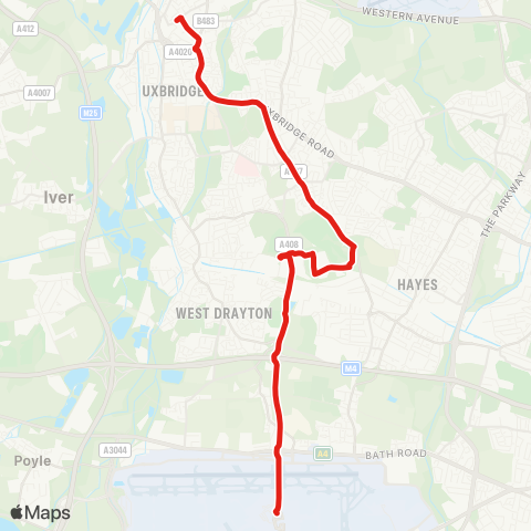 TfL Uxbridge - Hillingdon Hill - Harlington Rd - Stockley Pk - Heathrow Central map