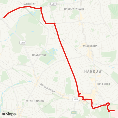 TfL Hatch End Town Ctr and Sta - Courtenay Av - Harrow View - Harrow Bus Sta - Northwick Pk Hosp map