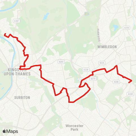 TfL Ham - Kingston - New Malden - Wimbledon Chase - Morden map