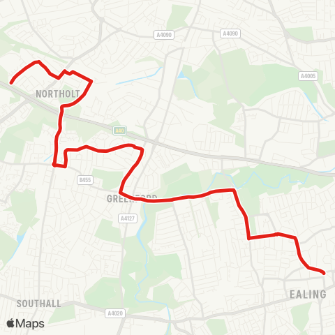 TfL Northolt, Islip Manor - Ferrymead Gardens - Greenford Bway - Argyle Rd - Ealing Bway map