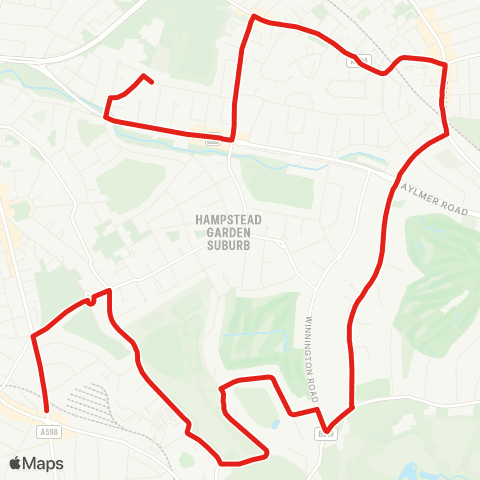 TfL Golders Green - Hampstead Heath Extension - The Bishops Av - E Finchley Sta - E Finchley, Hill Top map