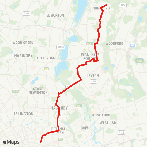 TfL Liverpool St - Chingford (after 22:45) map