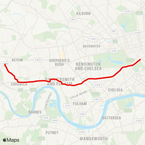 TfL Green Pk - Hammersmith - Acton Town Night Tube Only map