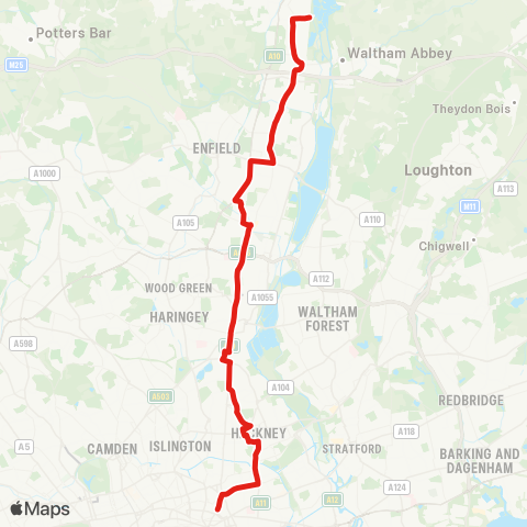 TfL Cheshunt - Liverpool Street map