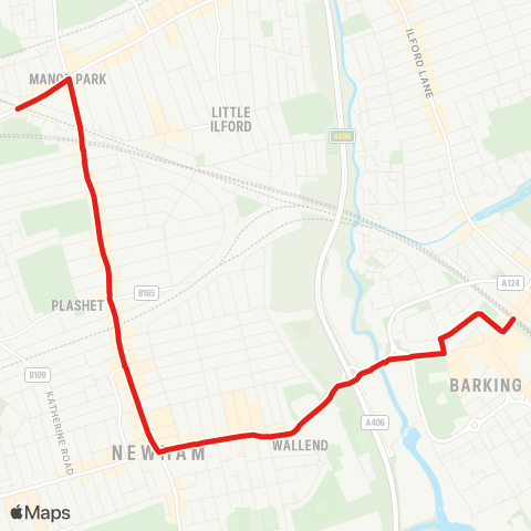 TfL Woodgrange Park - Barking (Until 14:15) map