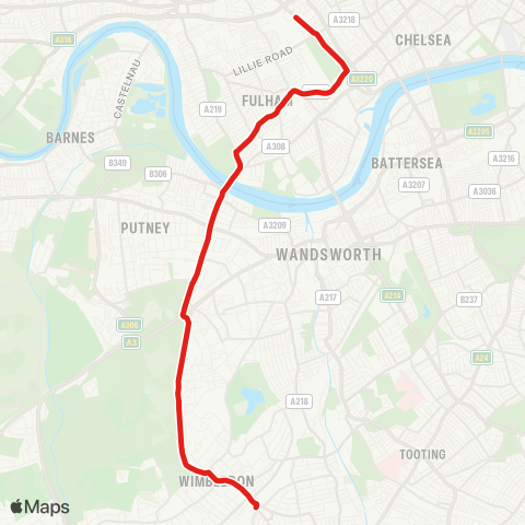 TfL Earl's Court - Putney Bridge - Wimbledon map