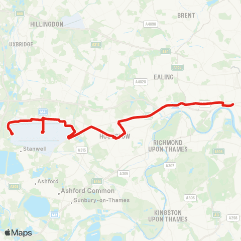 TfL Hammersmith - Osterley - Hounslow Central - Heathrow Airport Night Tube map