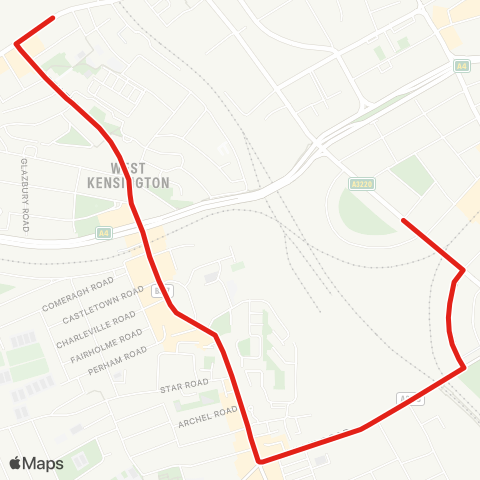 TfL Earls Court - Kensington (Olympia) 4 Buses Per Hour map