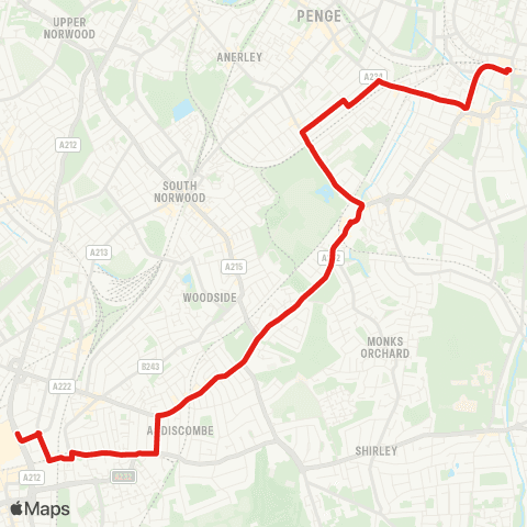 TfL Beckenham Jct - Elmers End - Croydon Town Ctr map