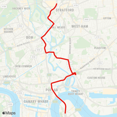 TfL N Greenwich - Canning Town / Stratford map