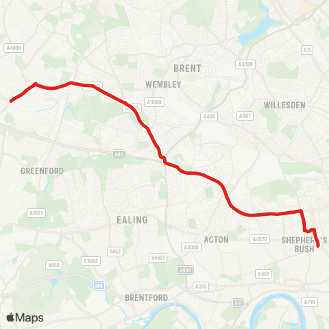 TfL White City - Non-Stop - Northolt map