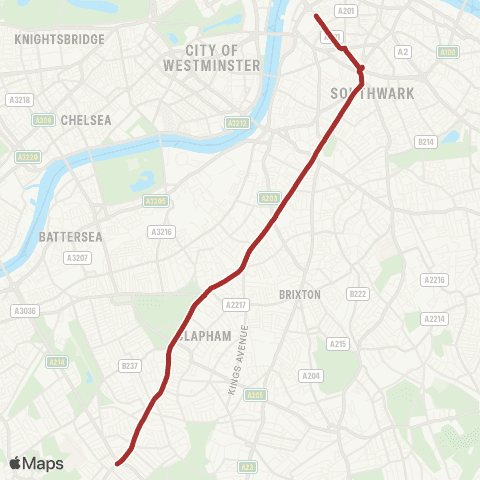 TfL Elephant & Castle - Clapham S / Balham map