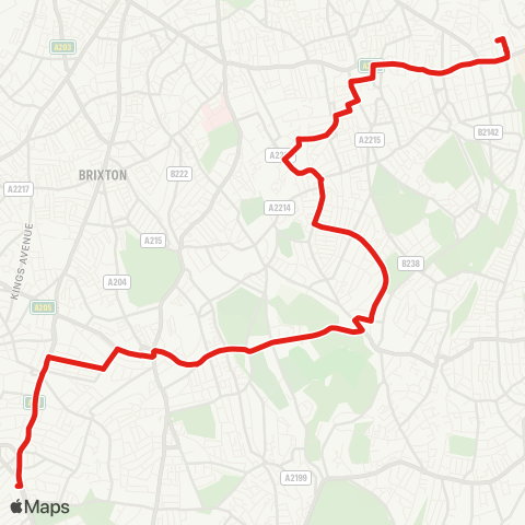 TfL Streatham Sta - Streatham Hill - Tulse Hill - W Dulwich Sta - E Dulwich - Peckham Rye - New Cross Gate map