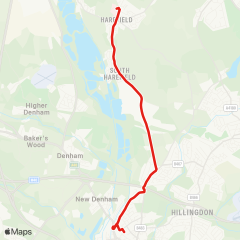 TfL Uxbridge - Harefield Rd - Harvil Rd - Harefield Green - Harefield Hosp map