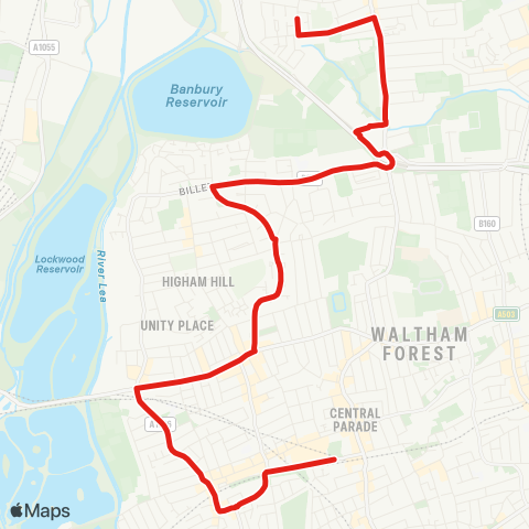 TfL Chingford Hall Estate - Crooked Billet Sainsburys - Priory Court Estate - Blackhorse Rd Sta - Walthamstow Central map