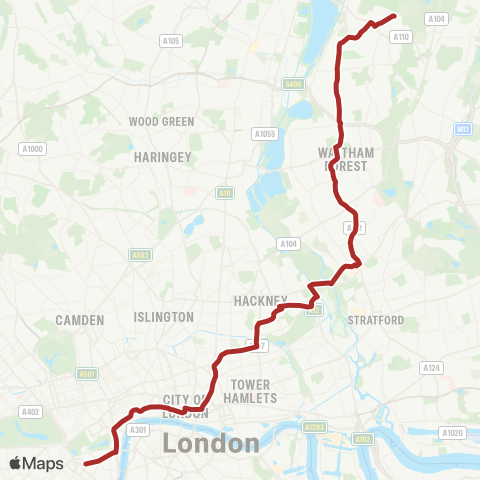 TfL Victoria - Bank - Liverpool St - Hackney Wick - Leyton - Chingford Sta map