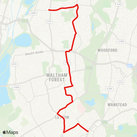 TfL Chingford Mt - Highams Pk - Bakers Arms - Leyton - Leytonstone map