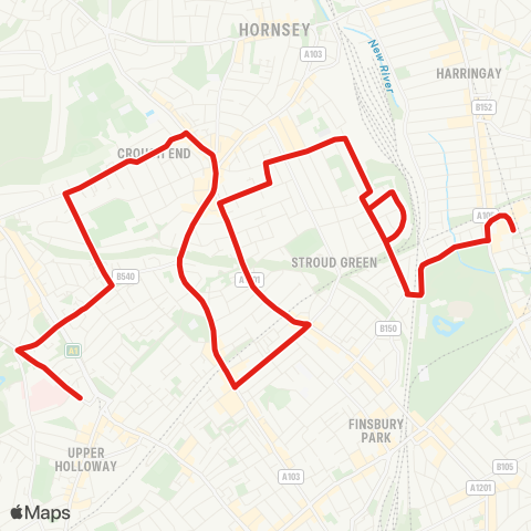 TfL Archway - Hornsey Ln - Crouch End - Harringay Sta - Harringay, Superstores map