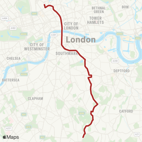 TfL Crystal Palace - Peckham - Elephant & Castle - Blackfriars - Kings Cross map