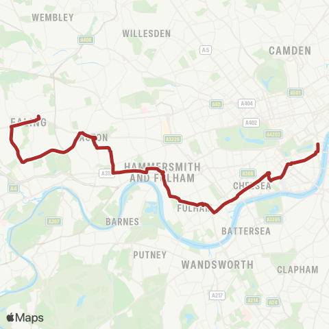 TfL Ealing Bway - Acton - Hammersmith - Victoria - Whitehall, Horse Guards map