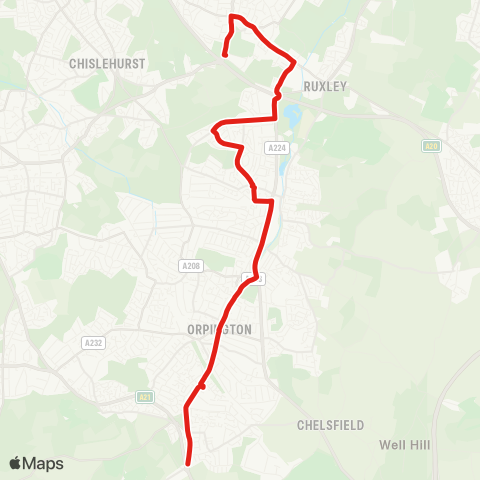 TfL Queen Mary's Hosp - Sidcup - St Mary Cray - Orpington - Green St Green map