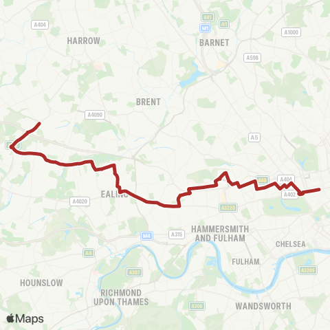 TfL Northolt Sta - Ealing Bway - Acton - Ladbroke Grove - Oxford Circus map
