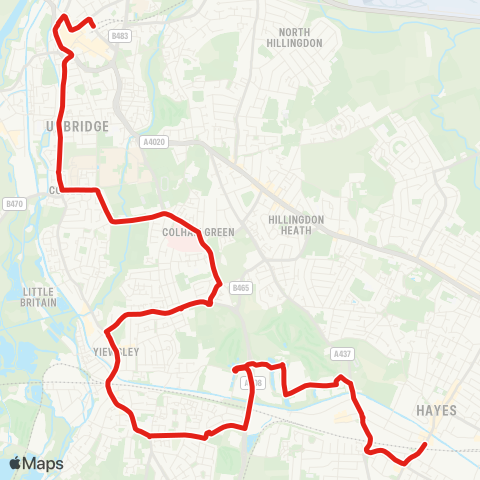 TfL Uxbridge - Cowley - W Drayton - Stockley Pk - Hayes & Harlington Sta map