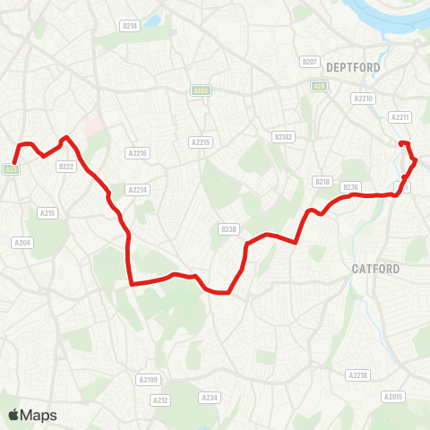 TfL Lewisham Sta - Brockley Rise - Dulwich - Loughborough Jct - Brixton map