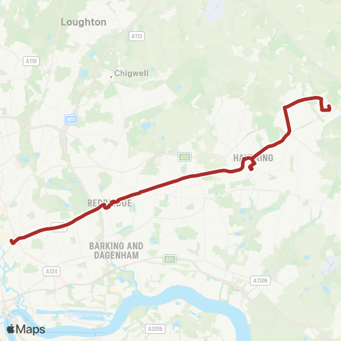 TfL Stratford - Manor Pk - Chadwell Heath - Romford - Harold Hill, Dagnam Pk Square map
