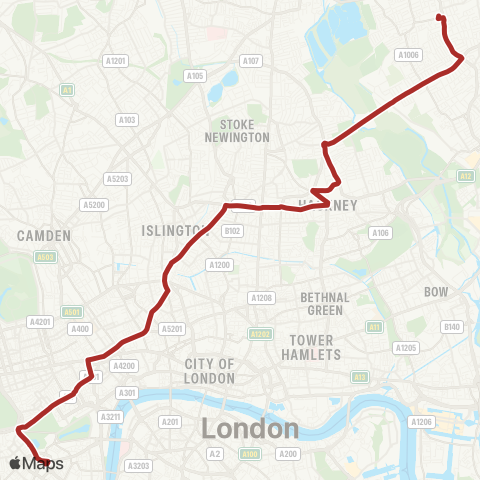 TfL Walthamstow Central - Hackney - Islington - Holborn - Victoria map