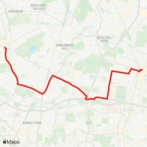 TfL Southgate - Palmers Green - Edmonton (Cambridge) - Haselbury Rd - Edmonton Green map
