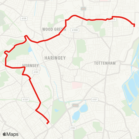 TfL Northumberland Pk - Wood Green - Alexandra Palace & Pk - Hornsey - Finsbury Pk Sta map