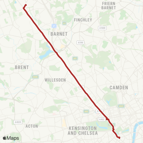 TfL Edgware - Burnt Oak - Colindale - W Hendon - Cricklewood - Kilburn - Edgware Rd - Marble Arch - Hyde Pk Corner - Victoria map