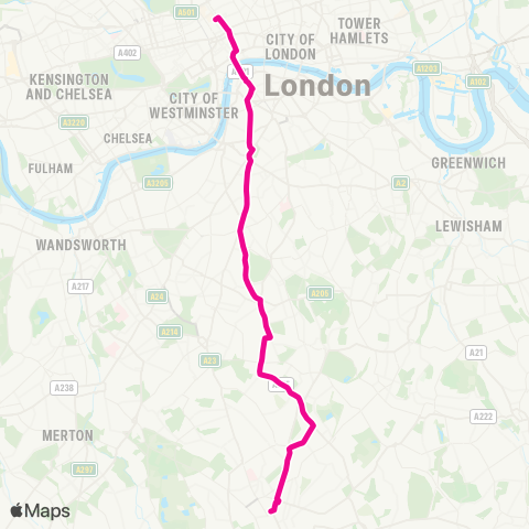 TfL W Croydon - Crown Point - W Norwood - Exp to Waterloo - Russell Square map